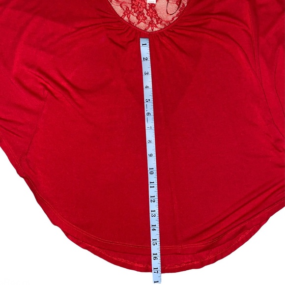 Red Short Sleeve Bat Sleeve Blouse W/ Lace… - Picture 6 of 7
